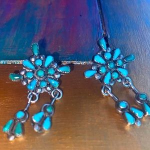 Vintage Sleeping Beauty Turquoise on Navajo Silver chandelier earrings